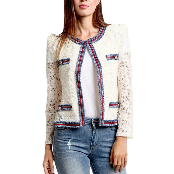 Gracia Jackets & Blazers - NWT!  Gracia Denim Trim Lace Jacket